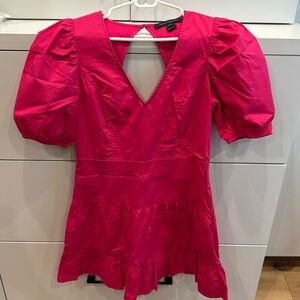 French Connection Birch Poplin Puff-Sleeve Mini Dress in the color Wild Rosa